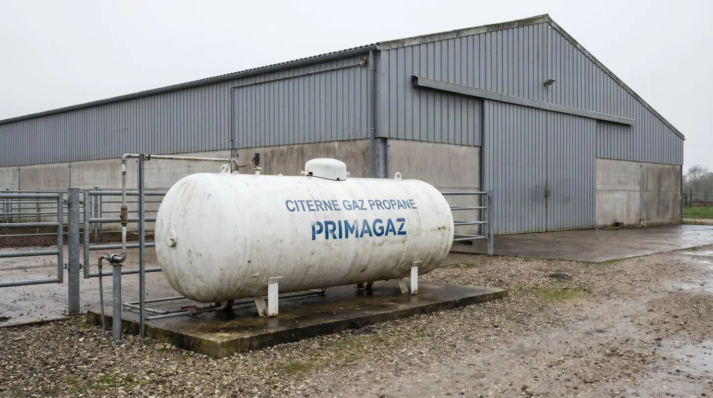Citerne de gaz propane installée à l'extérieur d'un bâtiment industriel professionnel